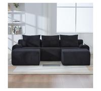 Générique Canapé Modulable Moderne en L, Canapé 3 Places, Canapé Modulaire d'angle en Velours Côtelé, Conception Ergonomique incurvée, Équipé Poches de Rangement(Noir - 3-2 Repose-Pieds)