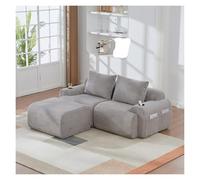 Générique Canapé Modulable Moderne en L, Canapé 3 Places, Canapé Modulaire d'angle en Velours Côtelé, Conception Ergonomique incurvée, Équipé Poches de Rangement(Gris Clair - 2 - Repose-Pieds)