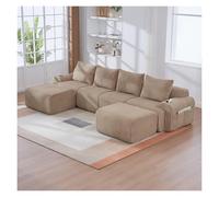 Générique Canapé Modulable Moderne en L, Canapé 3 Places, Canapé Modulaire d'angle en Velours Côtelé, Conception Ergonomique incurvée, Équipé Poches de Rangement(Kaki - 4-2 Repose-Pieds)