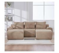 Générique Canapé Modulable Moderne en L, Canapé 3 Places, Canapé Modulaire d'angle en Velours Côtelé, Conception Ergonomique incurvée, Équipé Poches de Rangement(Kaki - 3-2 Repose-Pieds)