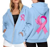 Générique Cancer du Sein Octobre Rose Sweat à Capuche Femme Coton Chic et Elegant Sportswear Sweatshirts Zippé Manches Longues Veste Sport Ruban De Sensibilisation Au Cancer du Sein D'octobre