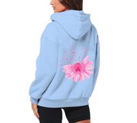 Générique Cancer du Sein Octobre Rose Sweat à Capuche Femme Coton Sweatshirt avec Poches Hoodies Zippé Veste de Sport Blousons Casual Printemps Automne