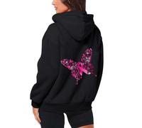 Générique Cancer du Sein Octobre Rose Sweat à Capuche Femme Zippé Coton Sweatshirt avec Poches Casual Hoodie à Manches Longues Chaud Veste de Sport Blousons Casual Printemps Automne (Black, M)