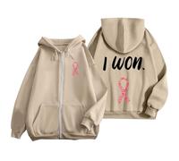 Générique Cancer du Sein Octobre Rose,Sweat à Capuche zippé Sweat à Capuche zippé Femme Ruban Rose de Sensibilisation au Cancer du Sein d'Octobre Sweat