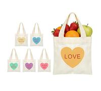 Générique Canvas Bag - 6 Pieces Heart Mini Handbags | Valentine's Day Conversation Heart Canvas Bags For Girls, Women, Wife, Girlfriend, Ideal For School, Travel, Beach, Shopping, Party