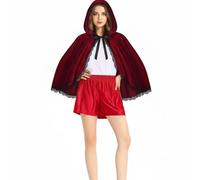 Générique Cape Chaperon Rouge Cape Rouge Courte Pour Femme Fille, Cape À Capuche Rouge Avec Dentelle 3D, Deguisement Halloween Carnaval Noël Parties Fête Adulte Cosplay