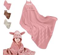 Générique Cape de Bain Bebe Personnalisable - Brodé avec Nom, Cadeau Naissance Personnalisé, Cadeau Personnalisé Bebe, Sortie de Bain Bebe Douce et Sûr, pour Bain Bebe et Bébé Dort (Rose)