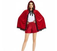 Générique Cape d'Halloween en velours Petit chaperon rouge avec bordure en dentelle douce et ludique pour enfants Costume de Noël