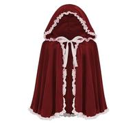 Générique Cape Rouge Courte pour Femme Fille, Cape À Capuche Rouge avec Dentelle 3D, Deguisement Halloween Carnaval Noël Parties Fête Adulte Cosplay