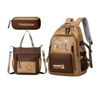Générique Capybara Backpack, Cartoon Bookbag, Aesthetic School Set, Includes Pencil Case and Tote Bag, Laptop Storage Compartment, Lightweight Design, Ideal for Kids, Girls, Students, Travel