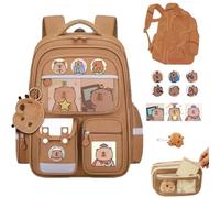 Générique Capybara Backpack, Cute Capybara Backpack with Pencil Case, Water Proof Travel Casual Bag(with Cards, Badges, Figurines, And Pencil Cases) (A,Large)