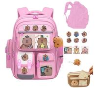 Générique Capybara Backpack, Cute Capybara Backpack with Pencil Case, Water Proof Travel Casual Bag(with Cards, Badges, Figurines, And Pencil Cases) (E,Medium)