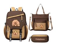 Générique Capybara Backpack Set for Kids, Waterproof Cartoon Bookbag Bundle, Large Capacity with Matching Pencil Case, Lightweight School Pack, for Girls Boys Students Daily Birthday Use