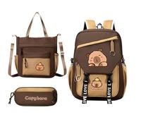 Générique Capybara Backpack Set, Large Capacity Cartoon Bookbag, Waterproof School Bag with Pencil Case, Ideal for Girls, Boys, Kids, Students, Daily Use, Travel and Birthdaym Surprise