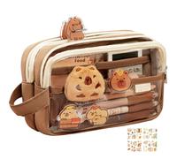 Générique Capybara Pencil Case, Capybara School Supplies Clear Brown Pencil Case, Large Capacity Multi-Layers Capybara Pen Case, Cute Capybara Plush Makeup Bag with Stickers
