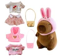 Générique Capybara Plush, Cartoon Animal Plushy, Stuffed Toy Gift, Soft PP Cotton Filling, Includes Clothes and Accessories, Hugging Play Or Display, 9 inches Brown, Multi-Color, 1 Set
