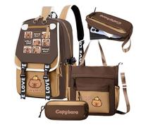 Générique Capybara School Backpack, Lightweight Student Bookbag, Cute Animal Bag Set with Messenger Pouch and Pencil Case for Kids Teens Boys Girls Travel Class Dorm Essentials and Daily Organization