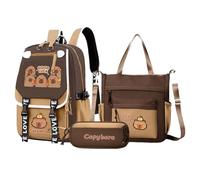 Générique Capybara School Backpack, Lightweight Student Bookbag, Cute Animal Bag Set with Messenger Pouch and Pencil Case for Kids Teens Boys Girls Travel Class Dorm Essentials and Daily Organization