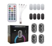 Générique Car Ambient Bright Lighting Lamps, 8x4.2cm High-Brightness Wireless LED Set, 4 Pieces Waterproof ABS Bulbs, Remote Operations, Interior Styling, Glow Modification