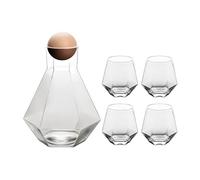 générique Carafes à vin, Bouilloire en Verre en Forme de Diamant, Bouilloire à Eau Froide en Bois Naturel, théière multifonctionnelle et récipient (Ensemble Transparent)