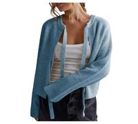 Générique Cardigan à nœud Papillon de Couleur Unie pour Femme, Pull Ample à Manches Longues pour Une Tenue décontractée (Light Blue, L)