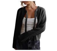 Générique Cardigan à nœud Papillon de Couleur Unie pour Femme, Pull Ample à Manches Longues pour Une Tenue décontractée (Black, S)