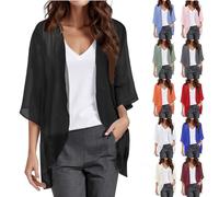 Générique Cardigan Boléro Long Femme en Mousseline D'été Haut à Manches 3/4 Gilet Chic et Élégant Châle Décontracté Léger Open Front Cover Up Soirée Mariage Plage Beachwear Top