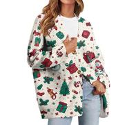 Générique Cardigan De Noel Femme Manche Longue, Haut De Noel Femme Col en V Bouton Impression, Cardigans Exquisite Respirante Hauts Classique Vintage Vert XXL