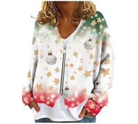 Générique Cardigan De Noel Femme Manche Longue, Haut De Noel Femme Fermeture à glissière Impression Col en V, Cardigans Classique Ample Pulls Tricot Respirante Glamour Pastèque Rouge M
