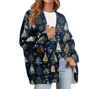 Générique Cardigan De Noel Femme Manche Longue, Pull Femme Tricot Col en V Bouton Impression, Cardigans Mode Respirante Hauts Classique Vintage Marine M