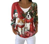 Générique Cardigan De Noel Femme Manche Longue, Pull Noel Tricot Bouton Impression Col en V, Cardigans Mode Classique Pulls Tricot Glamour Exquisite Rouge XL