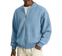 Générique Cardigan Décontracté À Fermeture Éclair Intégrale pour Homme avec Col Montant en Tricot Côtelé Veste Sweat Printemps Et Été Cardigan Gilet Homme Pull Zippé Veste Mi-Saison