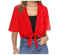 Générique Cardigan Femme Boléro en Mousseline de Soie Au Crochet Open Front Cover Up Kimono Blouse Gilet Manches Mi-Longues pour Robe soirée