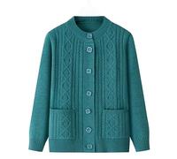 Générique Cardigan Femme Hiver,Cardigan D'Âge Moyen Pull Tricoté pour Personnes Âgées Et D'Âge Moyen Pull Bleu À Col Rond Et Boutons Coupe Régulière Vêtements pour Vieilles Dames pour L'A