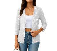 Générique Cardigan Femme Long Gilet Polaire Femme Grosse Maille Fin Cardigan Crochet Top Oversize Grande Taille Blouses Casual Uni Chaud Dentelle Haut Vetement 11#Blanc XXL