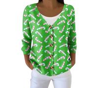 Générique Cardigan Femme Noel Manche Longue, Haut De Noel Femme Bouton Impression Col en V, Cardigans Souple Mode Pulls Tricot Classique Ample Vert Fluo L