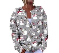 Générique Cardigan Femme Noel Manche Longue, Pull De Noël Femme Col Rond Bouton Impression, Cardigans Classique Casual Hauts Souple Doux Gris XXL