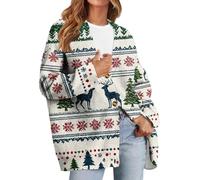 Générique Cardigan Femme Noel Manche Longue, Pull Femme Tricot Impression Bouton Col en V, Cardigans Classique Souple Hauts Chaud Mode Blanc XXL