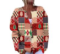 Générique Cardigan Femme Noel Manche Longue, Pull Jacquard Femme Col Rond Bouton Impression, Cardigans Casual Classique Hauts Exquisite Ample Rouge Profond S