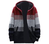 Générique Cardigan Homme Automne Hiver Polaire Doublée Épaisse Grande Taille À Capuche Avec Capuchon Confortable Chaud Décontracté Vêtement Extérieur(Red, XXL)
