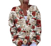 Générique Cardigan Noel Femme Manche Longue, Christmas Jumper Impression Col Rond Bouton, Cardigans Casual Vintage Pulls Tricot Chaud Elegant Beige XL