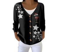 Générique Cardigan Noel Femme Manche Longue, Vetement Femme Hiver Bouton Col en V Impression, Cardigans Respirante Classique Pulls Tricot Glamour Elegant Rouge M