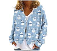 Générique Cardigan Noel Femme Manche Longue, Vetement Noel Femme Col en V Fermeture à glissière Impression, Cardigans Vintage Classique Pulls Tricot Mode Elegant Bleu Ciel L