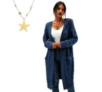 Générique Cardigan Sweaters for Women Long Sleeve Open Front with Pockets, Lightweight Womens Cable Knit Cardigan Sweater Outerwear (Dark Blue,S)