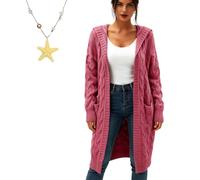 Générique Cardigan Sweaters for Women Long Sleeve Open Front with Pockets, Lightweight Womens Cable Knit Cardigan Sweater Outerwear (Rose Red,5TG)