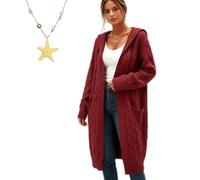 Générique Cardigan Sweaters for Women Long Sleeve Open Front with Pockets, Lightweight Womens Cable Knit Cardigan Sweater Outerwear (Burgundy,4TG)