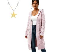 Générique Cardigan Sweaters for Women Long Sleeve Open Front with Pockets, Lightweight Womens Cable Knit Cardigan Sweater Outerwear (Pink,TG)