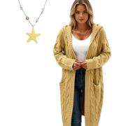 Générique Cardigan Sweaters for Women Long Sleeve Open Front with Pockets, Lightweight Womens Cable Knit Cardigan Sweater Outerwear (Yellow,Grand)