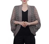 Générique Cardigan Tricoté Au Crochet pour Femme Boléro À Paillettes Scintillantes Châle D'Été Décontracté Court pour Robe De Soirée Mariage Gris-Marron