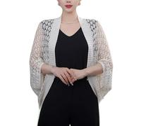 Générique Cardigan Tricoté Au Crochet pour Femme Boléro À Paillettes Scintillantes Châle D'Été Décontracté pour Robe De Soirée De Mariage Beige